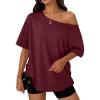 image:imageTrendy Queen Womens Off The Shoulder Tops Oversized TShirts Short Sleeve Tees Summer 2026 Casual Spring Fashion ClothesWinered