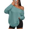 image:imageTrendy Queen Womens Off The Shoulder Tops Oversized Tshirts Long Sleeve 2026 Casual Basic TeesGrey Green