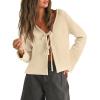image:imageTrendy Queen Womens Tie Front Tops Fall Cardigan Sweaters 2026 Fashion Crochet Crop Winter Clothes Cute Y2K Casual OutfitsCream