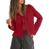 image:imageTrendy Queen Womens Tie Front Tops Fall Cardigan Sweaters 2026 Fashion Crochet Crop Winter Clothes Cute Y2K Casual OutfitsRed