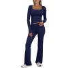 image:imageTrendy Queen Womens Workout Sets 2 Piece Fall Outfits Square Neck Tops Flare Pants Tracksuits Clothes Winter Fashion 2026Navy