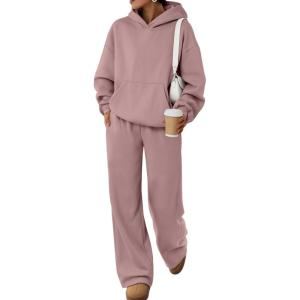 image:imageTrendy Queen 2 Piece Lounge Sweat Sets Plus Size Fall Fashion Matching Sweatsuits Wide Leg Pants Travel Outfit Winter ClothesDarkpink