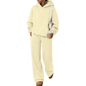 image:imageTrendy Queen 2 Piece Lounge Sweat Sets Plus Size Fall Fashion Matching Sweatsuits Wide Leg Pants Travel Outfit Winter ClothesLightyellow