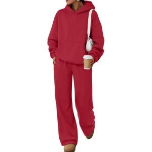 image:imageTrendy Queen 2 Piece Lounge Sweat Sets Plus Size Fall Fashion Matching Sweatsuits Wide Leg Pants Travel Outfit Winter ClothesRed