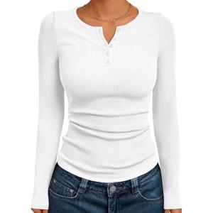 image:imageTrendy Queen Long Sleeve Henley Shirts for Women Fall Winter Ribbed Thermal Tops Casual Blouses Basics Tees Cute SweatersWhite