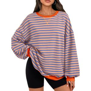 image:imageTrendy Queen Oversized Sweatshirt for Women 2026 Fall Crewneck Striped Long Sleeve Shirts Hoodies Cute Top Y2K OutfitsPinkblue