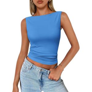 image:imageTrendy Queen Women Going Out Summer Tank Tops Spring Casual Basic Cute 2026 Sleeveless Shirt Vacation Fashion Outfit ClothesBlue