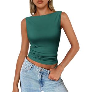 image:imageTrendy Queen Women Going Out Summer Tank Tops Spring Casual Basic Cute 2026 Sleeveless Shirt Vacation Fashion Outfit ClothesDarkgreen