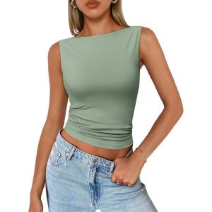 image:imageTrendy Queen Women Going Out Summer Tank Tops Spring Casual Basic Cute 2026 Sleeveless Shirt Vacation Fashion Outfit ClothesGreen