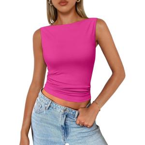 image:imageTrendy Queen Women Going Out Summer Tank Tops Spring Casual Basic Cute 2026 Sleeveless Shirt Vacation Fashion Outfit ClothesHot Pink