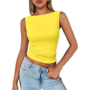 image:imageTrendy Queen Women Going Out Summer Tank Tops Spring Casual Basic Cute 2026 Sleeveless Shirt Vacation Fashion Outfit ClothesYellow
