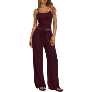 image:imageTrendy Queen Womens 2 Piece Lounge Set Spring Outfits  Camisole Top amp Wide Leg PantsAncora Red