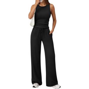 image:imageTrendy Queen Womens 2 Piece Sweatsuits Lounge Sets Track Suits Tank Tops Wide Leg Pants Spring Matching Outfits 2026Black