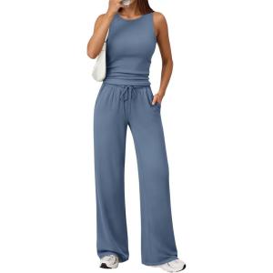 image:imageTrendy Queen Womens 2 Piece Sweatsuits Lounge Sets Track Suits Tank Tops Wide Leg Pants Spring Matching Outfits 2026Dusty Blue