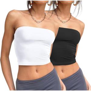 image:imageTrendy Queen Womens 3 Pack Tube Tops Crop Going Out Strapless Basic Backless Bandeau Bra Summer Outfits 2026Black white