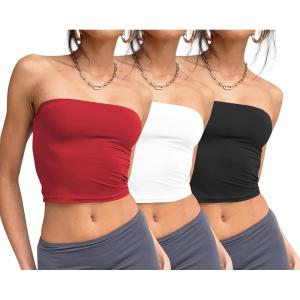 image:imageTrendy Queen Womens 3 Pack Tube Tops Crop Going Out Strapless Basic Backless Bandeau Bra Summer Outfits 2026Black white red