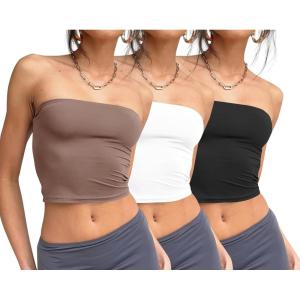 image:imageTrendy Queen Womens 3 Pack Tube Tops Crop Going Out Strapless Basic Backless Bandeau Bra Summer Outfits 2026White black coffee Grey