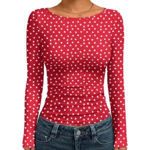 image:imageTrendy Queen Womens Boat Neck Tops Long Sleeve Shirts Casual Fitted Tee Shirts Solid Color Fall Basic Clothes 2026Love