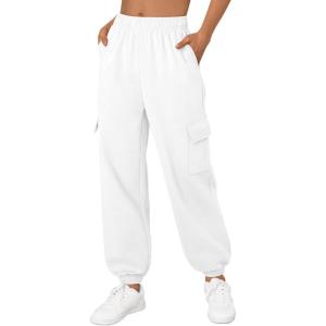 image:imageTrendy Queen Womens Cargo Sweatpants Oversized Fleece Joggers Baggy Athletic Pants with PocketWhite
