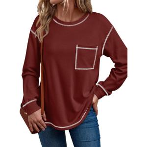 image:imageTrendy Queen Womens Crewneck Sweatshirts Long Sleeve Shirts Lightweight Sweaters Fall Tops Fashion Outfits 2025Winered