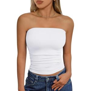image:imageTrendy Queen Womens Cute Summer Tube Tops Going Out Strapless Ruched Backless Sleeveless Bandeau Y2k Clothes 2025White