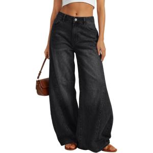 image:imageTrendy Queen Womens High Waisted Wide Leg Flare Jeans Stretch Comfort Baggy Denim PantsBlack