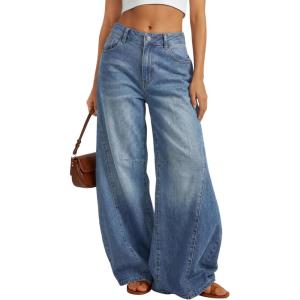 image:imageTrendy Queen Womens High Waisted Wide Leg Flare Jeans Stretch Comfort Baggy Denim PantsBlue