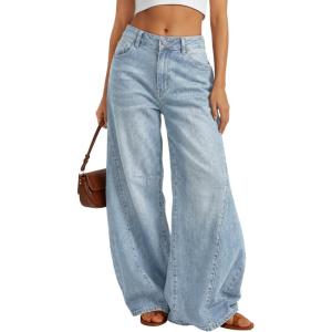 image:imageTrendy Queen Womens High Waisted Wide Leg Flare Jeans Stretch Comfort Baggy Denim PantsLight Blue