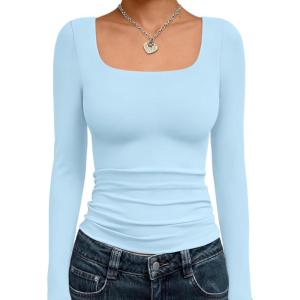 image:imageTrendy Queen Womens Long Sleeve Shirts Crop Tops Fall Fashion Solid Square Neck Going Out Basics Tees Y2k ClothesBaby Blue