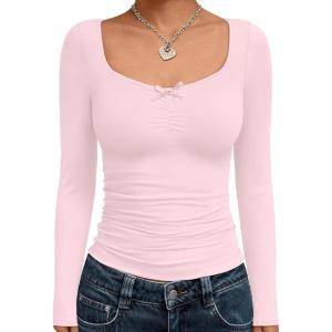 image:imageTrendy Queen Womens Long Sleeve Tops Going Out Top Trendy Cute Shirt Y2k Clothes Fashion Clothing Fall Outfits 2026Pink