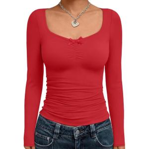 image:imageTrendy Queen Womens Long Sleeve Tops Going Out Top Trendy Cute Shirt Y2k Clothes Fashion Clothing Fall Outfits 2026Red