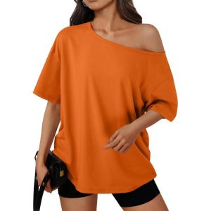 image:imageTrendy Queen Womens Off The Shoulder Tops Oversized TShirts Short Sleeve Tees Summer 2026 Casual Spring Fashion ClothesOrange