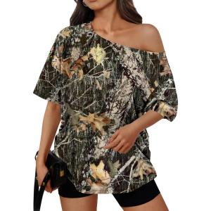 image:imageTrendy Queen Womens Off The Shoulder Tops Oversized TShirts Short Sleeve Tees Summer 2026 Casual Spring Fashion ClothesPrinteddarkgreen