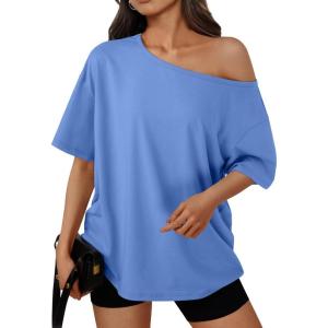 image:imageTrendy Queen Womens Off The Shoulder Tops Oversized TShirts Short Sleeve Tees Summer 2026 Casual Spring Fashion ClothesSkyblue