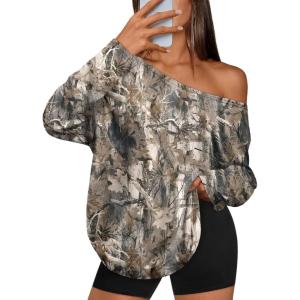 image:imageTrendy Queen Womens Off The Shoulder Tops Oversized Tshirts Long Sleeve 2026 Casual Basic TeesPrinted3