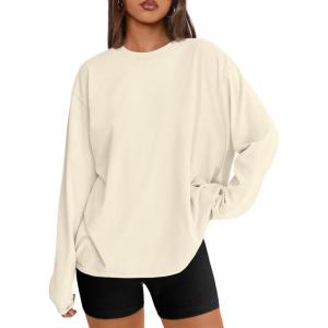 image:imageTrendy Queen Womens Oversized Long Sleeve T Shirts 2026 Basic Crewneck Tee Fall Tops Casual Workout Y2K ClothesApricot