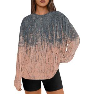 image:imageTrendy Queen Womens Oversized Long Sleeve T Shirts 2026 Basic Crewneck Tee Fall Tops Casual Workout Y2K ClothesBoho Colorblock