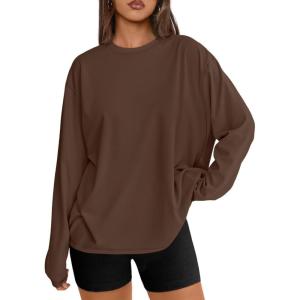 image:imageTrendy Queen Womens Oversized Long Sleeve T Shirts 2026 Basic Crewneck Tee Fall Tops Casual Workout Y2K ClothesBrown