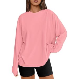 image:imageTrendy Queen Womens Oversized Long Sleeve T Shirts 2026 Basic Crewneck Tee Fall Tops Casual Workout Y2K ClothesCoral