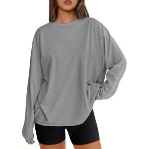 image:imageTrendy Queen Womens Oversized Long Sleeve T Shirts 2026 Basic Crewneck Tee Fall Tops Casual Workout Y2K ClothesGrey