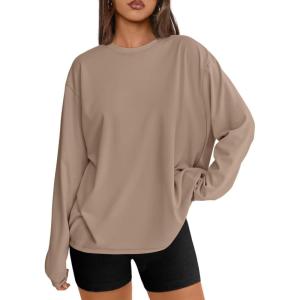 image:imageTrendy Queen Womens Oversized Long Sleeve T Shirts 2026 Basic Crewneck Tee Fall Tops Casual Workout Y2K ClothesKhaki