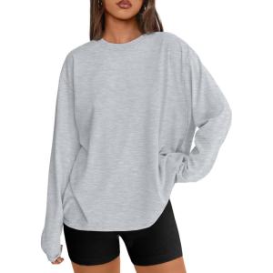 image:imageTrendy Queen Womens Oversized Long Sleeve T Shirts 2026 Basic Crewneck Tee Fall Tops Casual Workout Y2K ClothesLightgrey