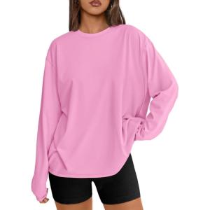 image:imageTrendy Queen Womens Oversized Long Sleeve T Shirts 2026 Basic Crewneck Tee Fall Tops Casual Workout Y2K ClothesPink