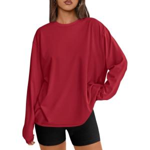 image:imageTrendy Queen Womens Oversized Long Sleeve T Shirts 2026 Basic Crewneck Tee Fall Tops Casual Workout Y2K ClothesRed