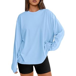 image:imageTrendy Queen Womens Oversized Long Sleeve T Shirts 2026 Basic Crewneck Tee Fall Tops Casual Workout Y2K ClothesSkyblue