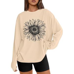 image:imageTrendy Queen Womens Oversized Long Sleeve T Shirts 2026 Basic Crewneck Tee Fall Tops Casual Workout Y2K ClothesSunflower Apricot