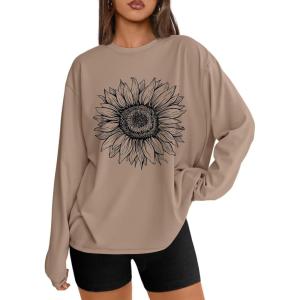 image:imageTrendy Queen Womens Oversized Long Sleeve T Shirts 2026 Basic Crewneck Tee Fall Tops Casual Workout Y2K ClothesSunflower Khaki