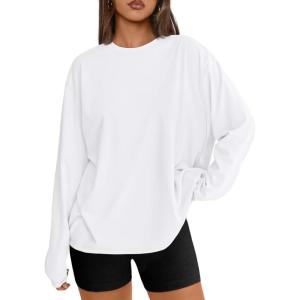 image:imageTrendy Queen Womens Oversized Long Sleeve T Shirts 2026 Basic Crewneck Tee Fall Tops Casual Workout Y2K ClothesWhite