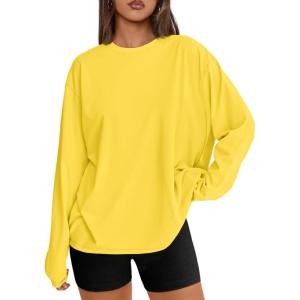 image:imageTrendy Queen Womens Oversized Long Sleeve T Shirts 2026 Basic Crewneck Tee Fall Tops Casual Workout Y2K ClothesYellow