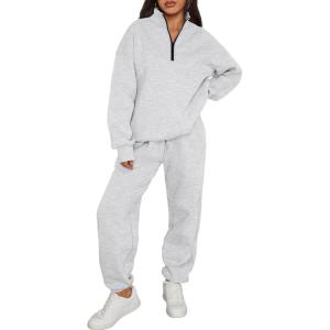 image:imageTrendy Queen Womens Sweatsuits 2 Piece Outfits Fall Lounge Sweat Sets Half Zip Sweatshirts with Baggy SweatpantsGrey